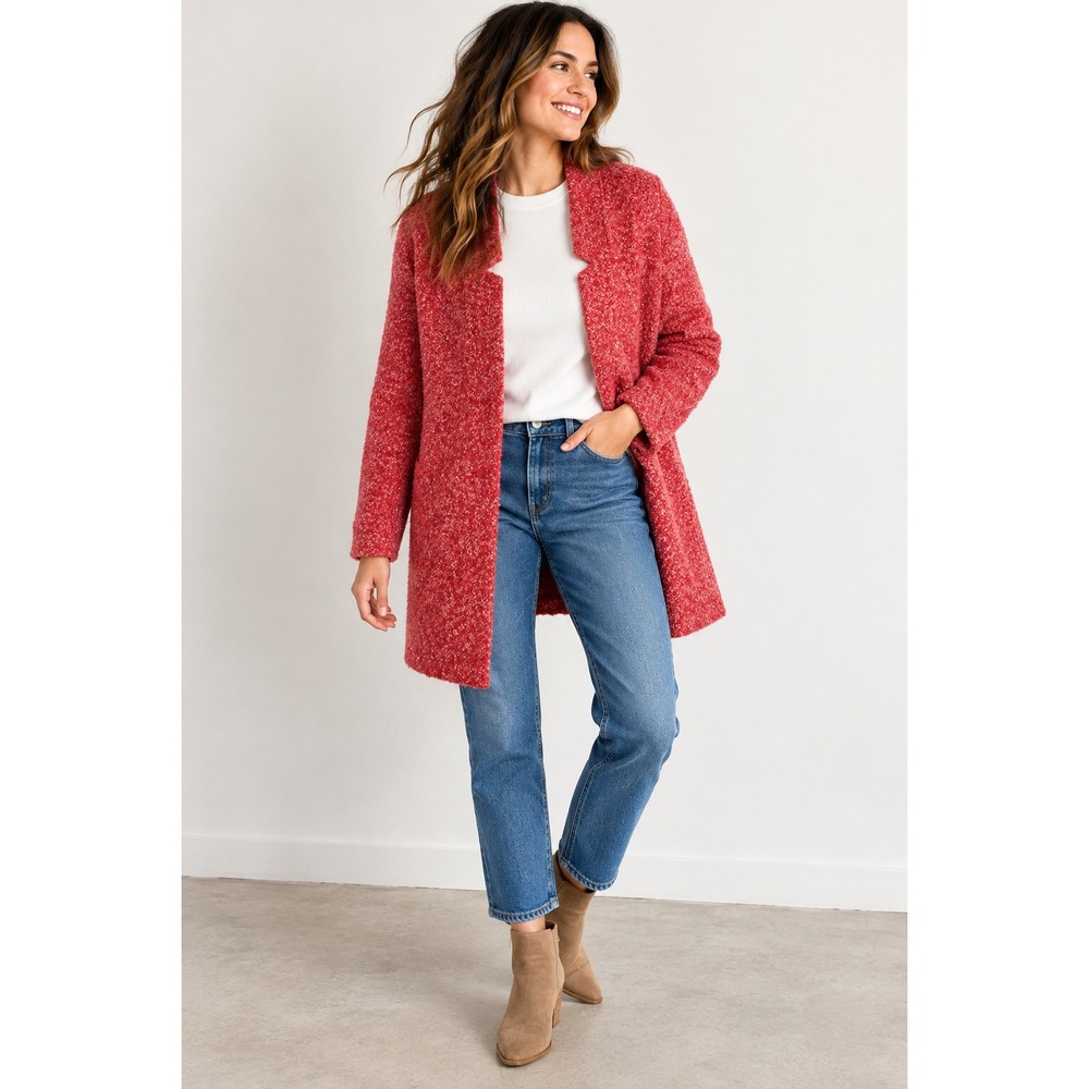 Old Navy Red Textured Knit Open Front Coat Cardigan Women's Medium